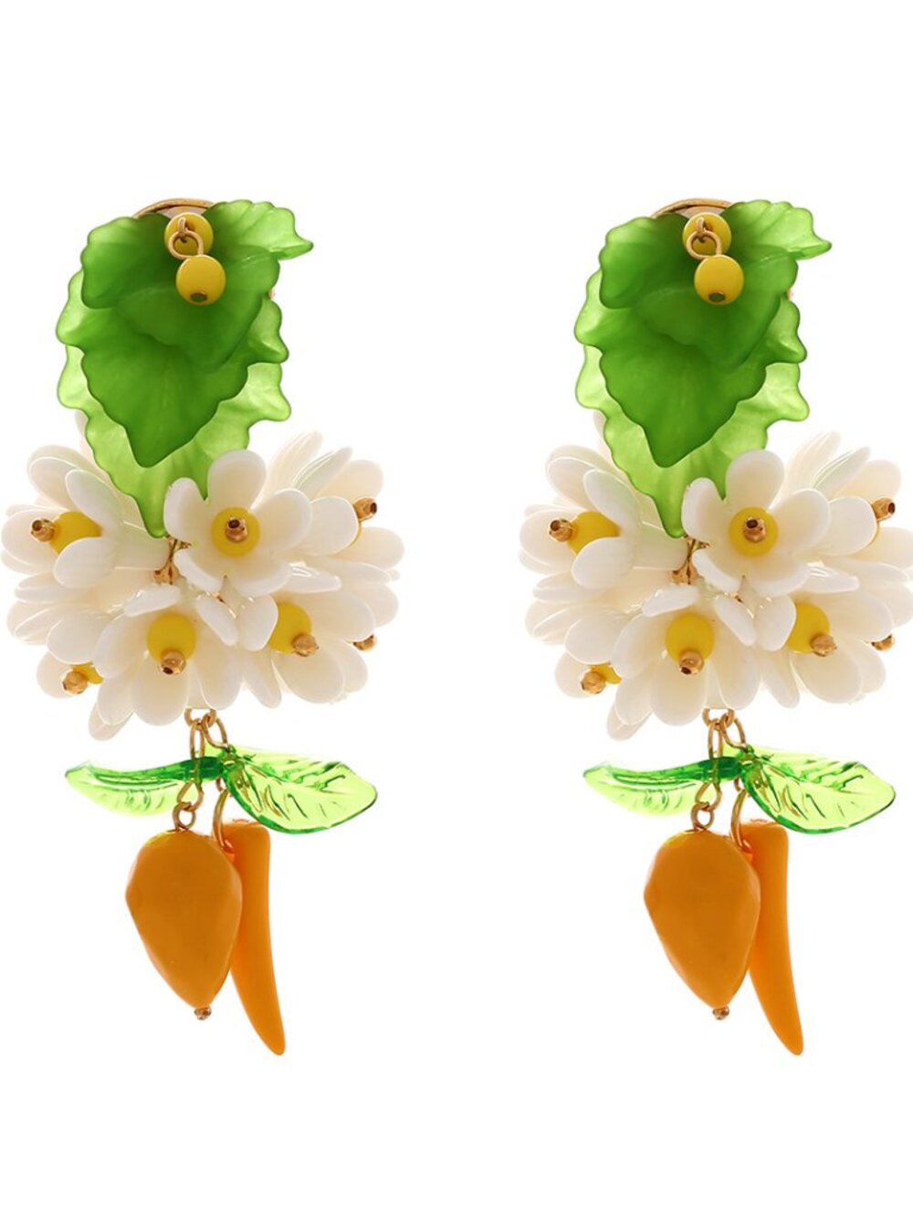 Zara Fruit Floral Statement Earrings Lemon Orange Daisy Drop Mediterranean Summe